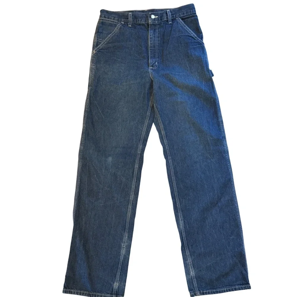 Vtg Carhartt USA Made Baggy Jeans Dungaree Fit Denim Mens 31x33 Carpenter‎ 90s - Picture 2 of 13